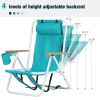 Folding Beach Chair Set of 2 for Adults, 4 Position Portable Backpack Foldable Camping Chair with Headrest Cup Holder and Wooden Armrests, Green