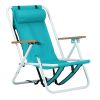 Folding Beach Chair Set of 2 for Adults, 4 Position Portable Backpack Foldable Camping Chair with Headrest Cup Holder and Wooden Armrests, Green